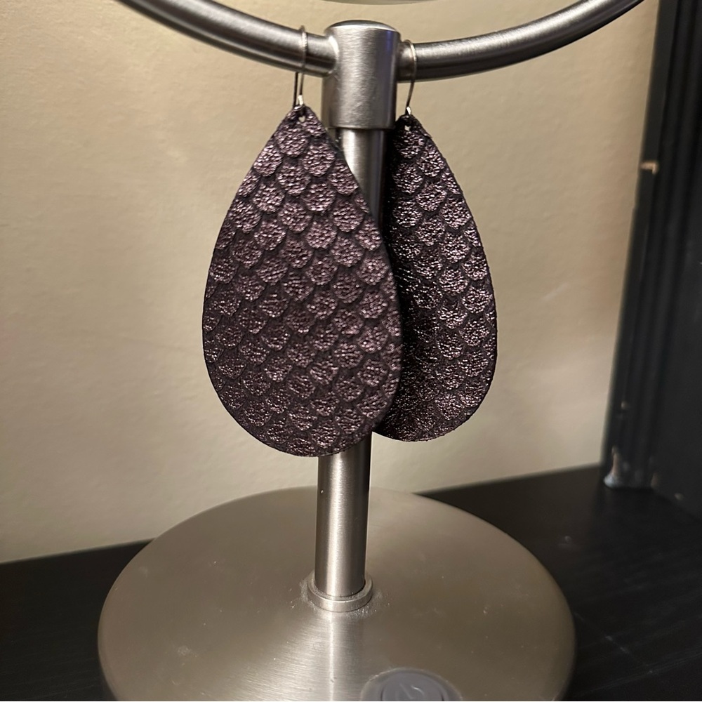 Eleven10Leather Bronze Shimmer Teardrop Dragon Scale Earrings
